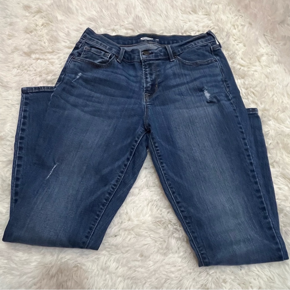 Old Navy Curvy Skinny Jeans Distressed Denim Blue Size 6